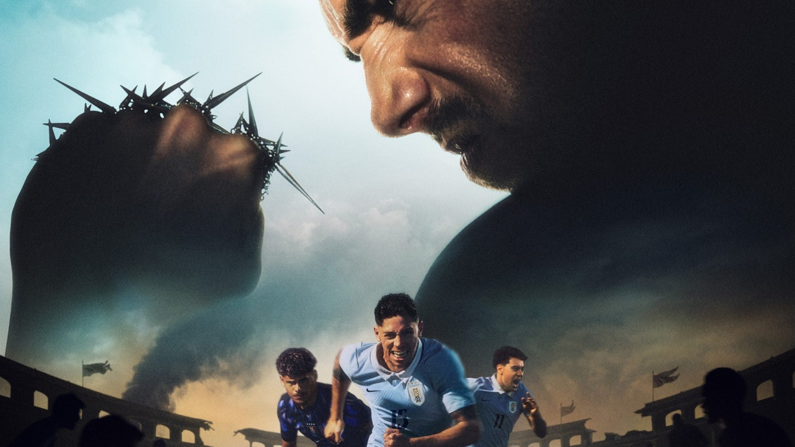 Campaña Nike Football 2026 de la selección de Uruguay “Nacidos Para Luchar” con jugadores en uniforme celeste en un entorno dramático