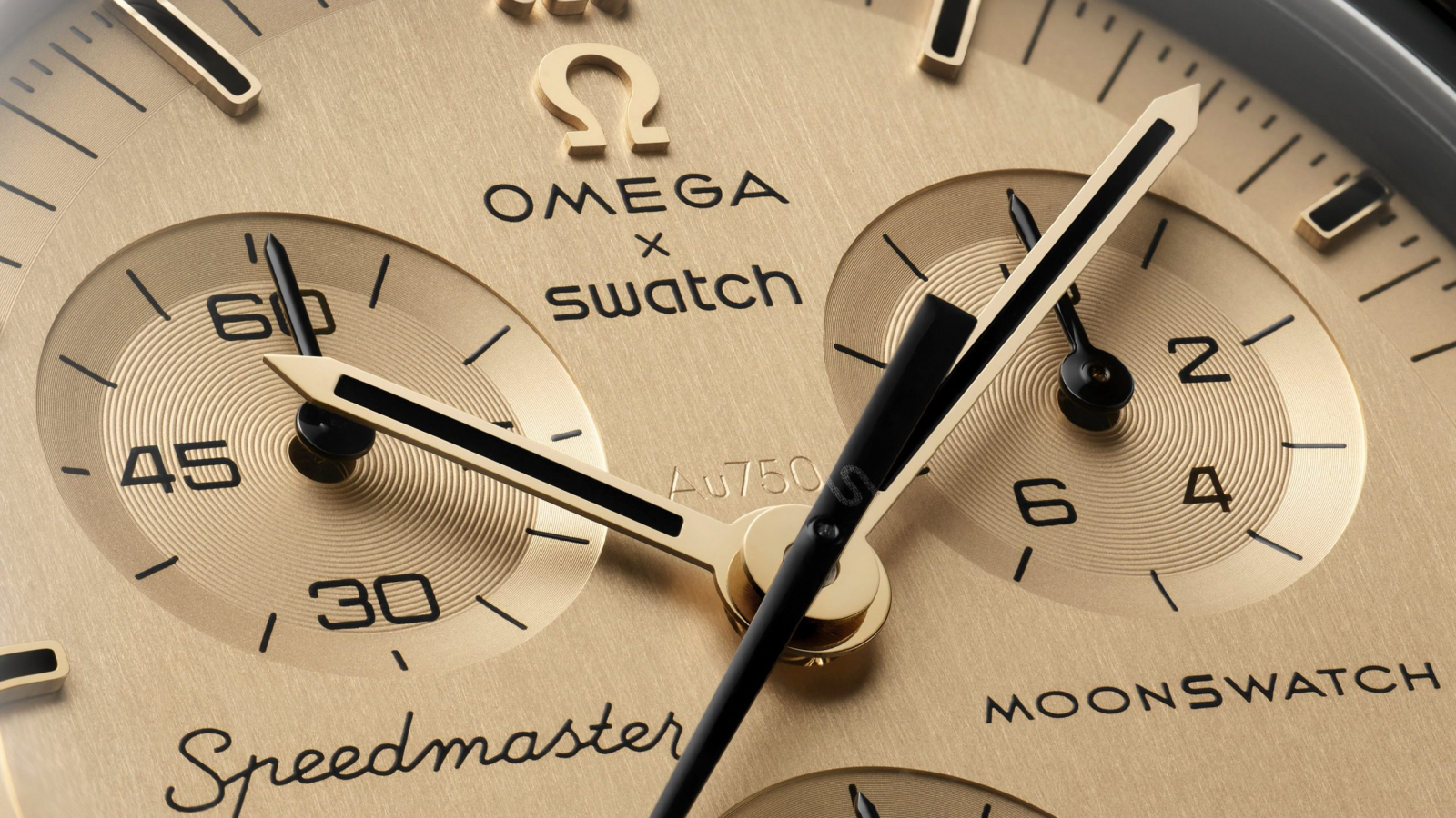 OMEGA x Swatch MISSION TO THE MOON 1969 con detalles en Moonshine™ Gold de 18 quilates.