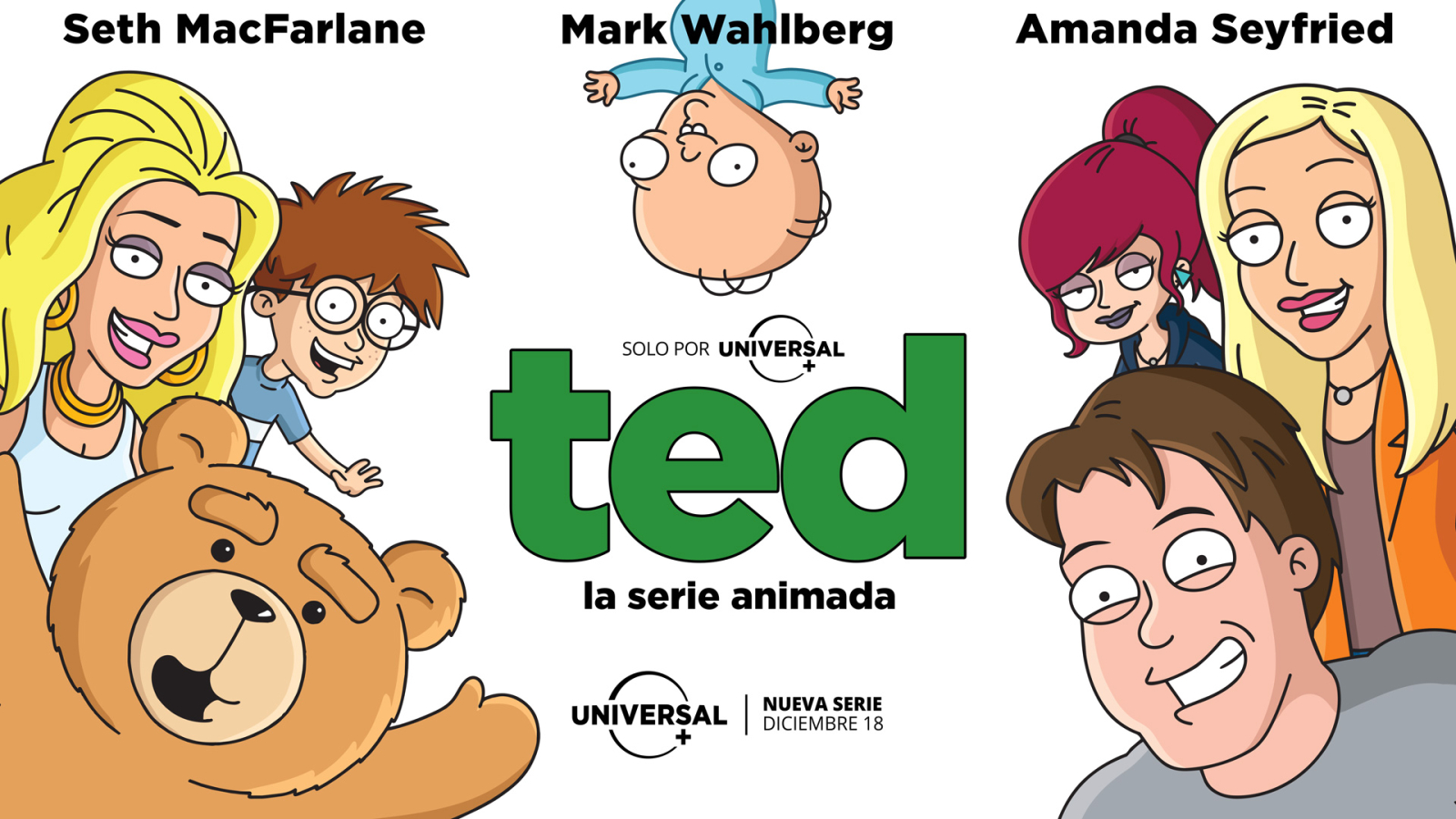 Imagen promocional de TED: La Serie Animada, la nueva producción animada de Universal+ creada por Seth MacFarlane.